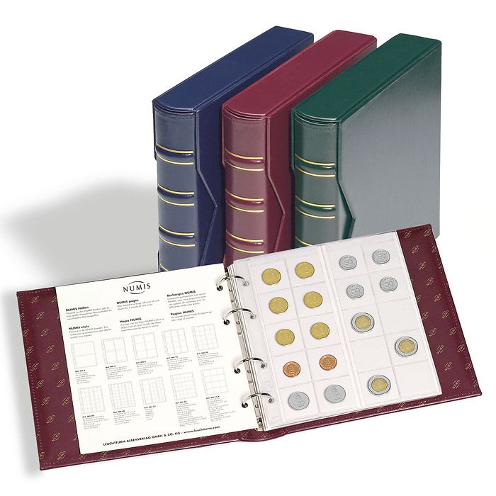 Leuchtturm NUMIS ringalbum i klassisk design med skyddskassett för myntsamling